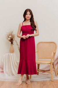 Coro Smocked Mermaid Midi Dress in Wine