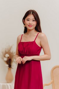 Coro Smocked Mermaid Midi Dress in Wine