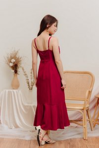 Coro Smocked Mermaid Midi Dress in Wine