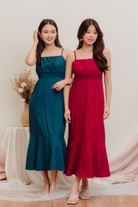 Coro Smocked Mermaid Midi Dress in Wine