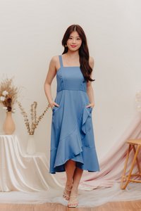 Hampton Ruffles Midi Dress in Blue (XS)