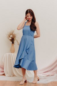 Hampton Ruffles Midi Dress in Blue (XS)