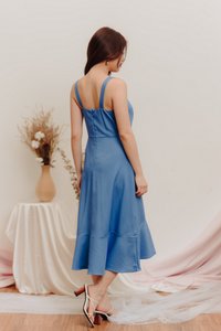 Hampton Ruffles Midi Dress in Blue (XS)