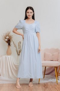 Mayla Ruched Maxi Dress in Powder Blue (XS)