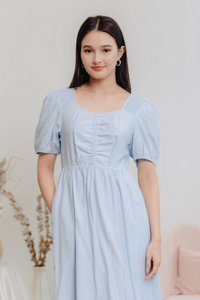 Mayla Ruched Maxi Dress in Powder Blue (XS)