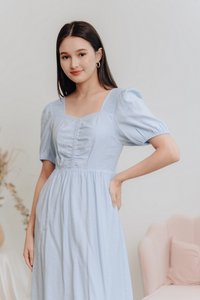 Mayla Ruched Maxi Dress in Powder Blue (XS)