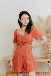 Becca Overlapping Sleeve Romper in Rust (XS)
