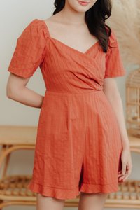 Becca Overlapping Sleeve Romper in Rust (XS)