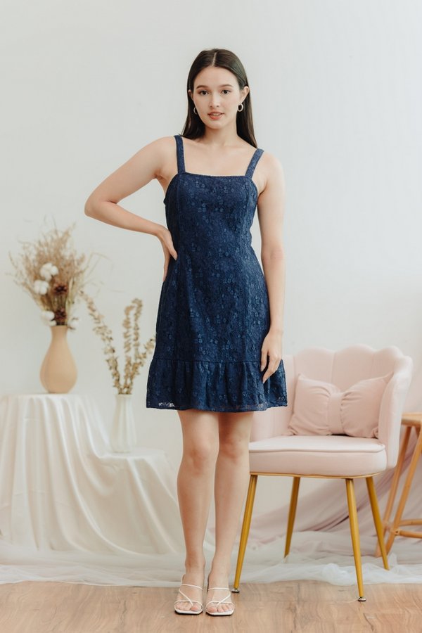 Zora Lace Dropwaist Dress in Navy (XS)
