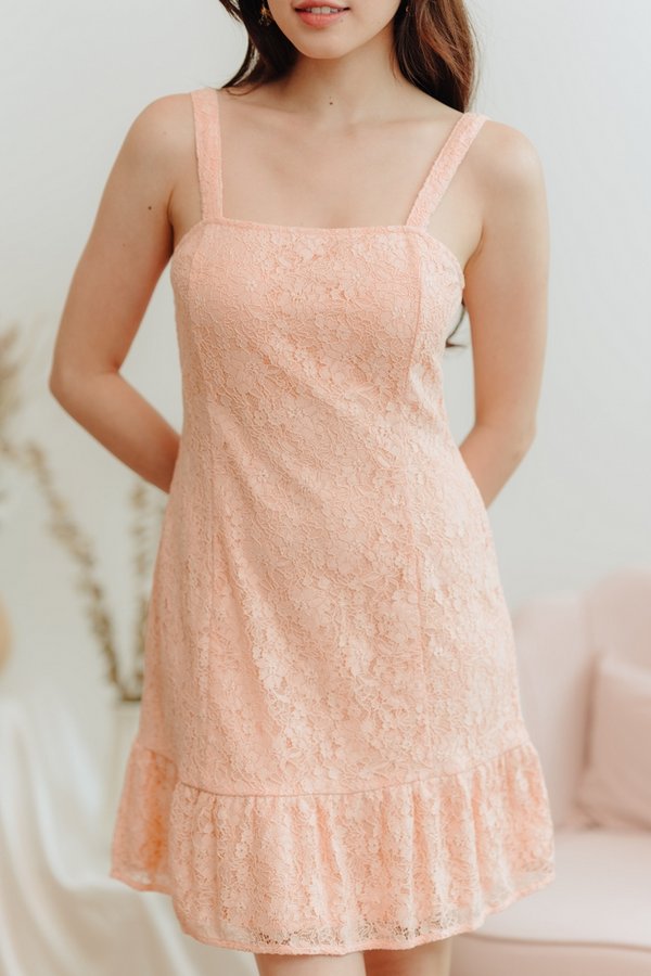 Zora Lace Dropwaist Dress in Peach