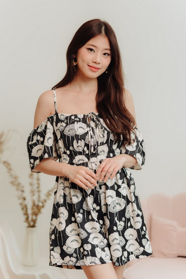 Calia Cold Shoulder Printed Romper in Black