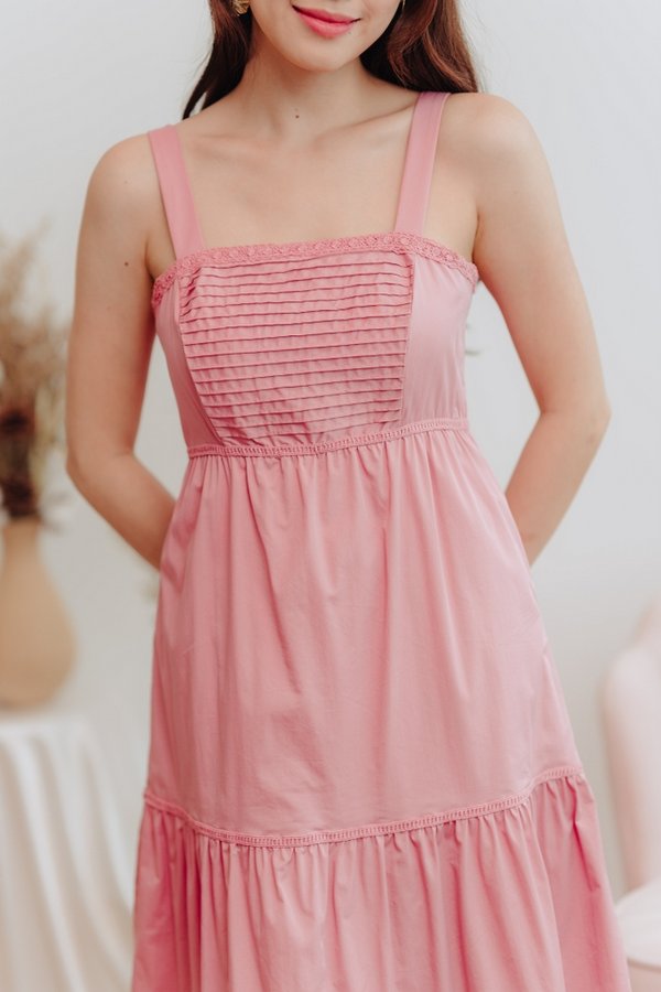 Cecca Pleated Tiered Maxi Dress in Rose Pink (XS)