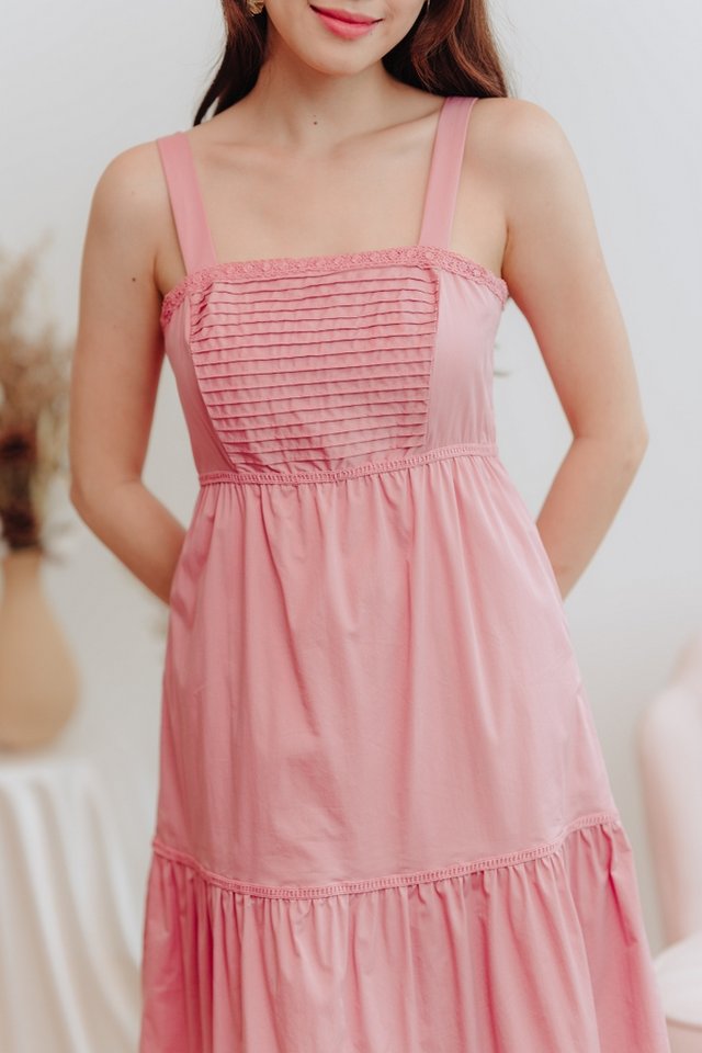 Cecca Pleated Tiered Maxi Dress in Rose Pink
