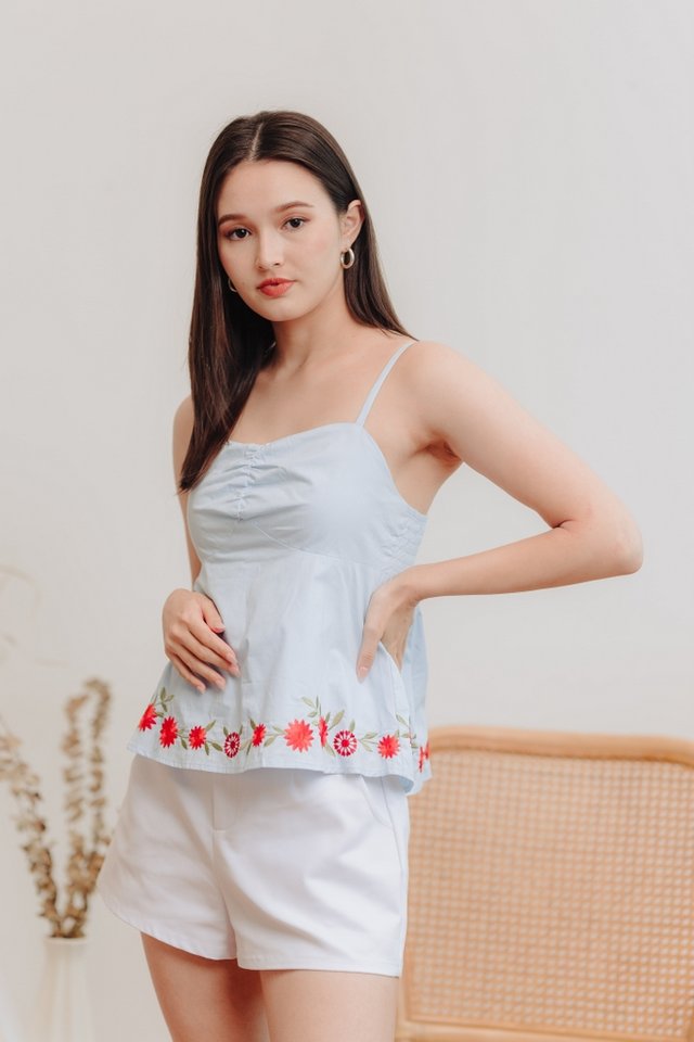 Nikki Embroidery Camisole Top in Powder Blue 