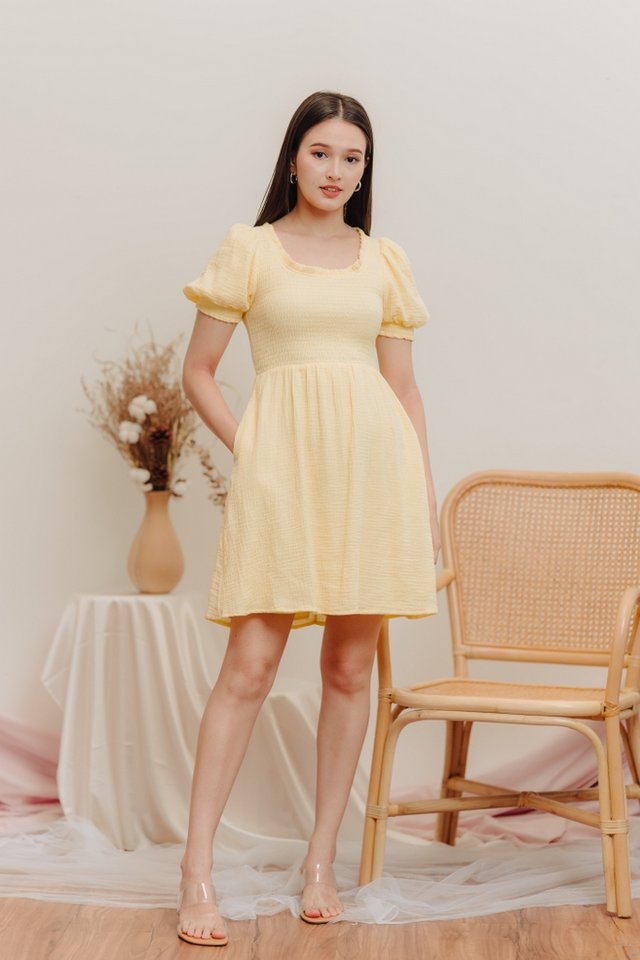 Kenzie Smocked Cotton Dress in Yellow