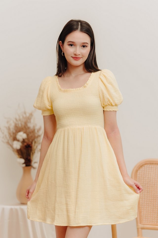Kenzie Smocked Cotton Dress in Yellow