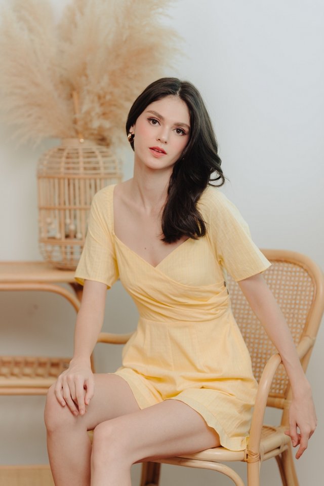 Becca Overlapping Sleeve Romper in Yellow