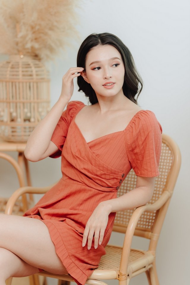 Becca Overlapping Sleeve Romper in Rust 
