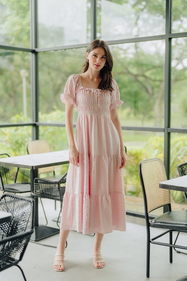 Charlotte Smocked Tiered Maxi Dress in Pink