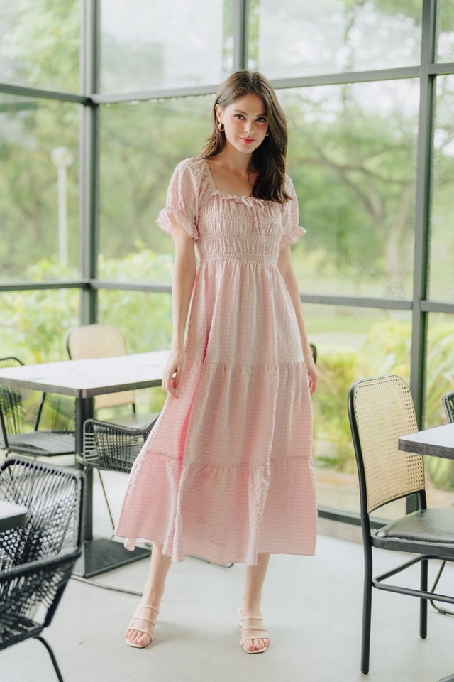Charlotte Smocked Tiered Maxi Dress in Pink