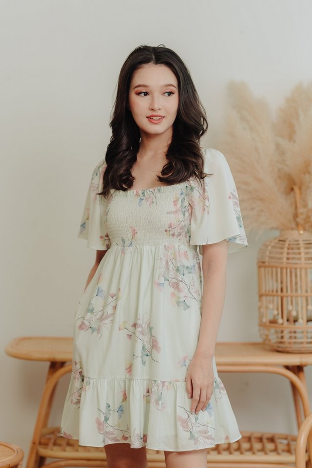 Angel Florals Smocked Dress in Sage (S)