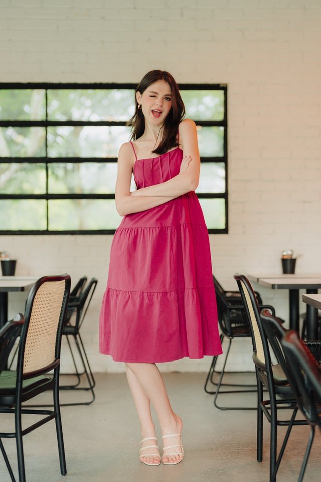 Amber Tiered Camisole Midi Dress in Pink