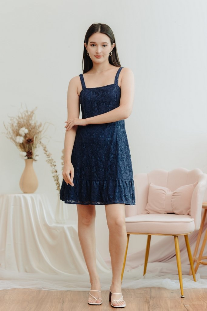 Zora Lace Dropwaist Dress in Navy (XS)