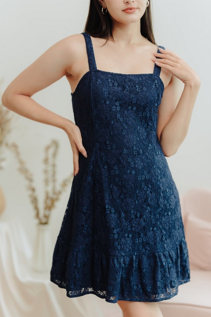 Zora Lace Dropwaist Dress in Navy (XS)