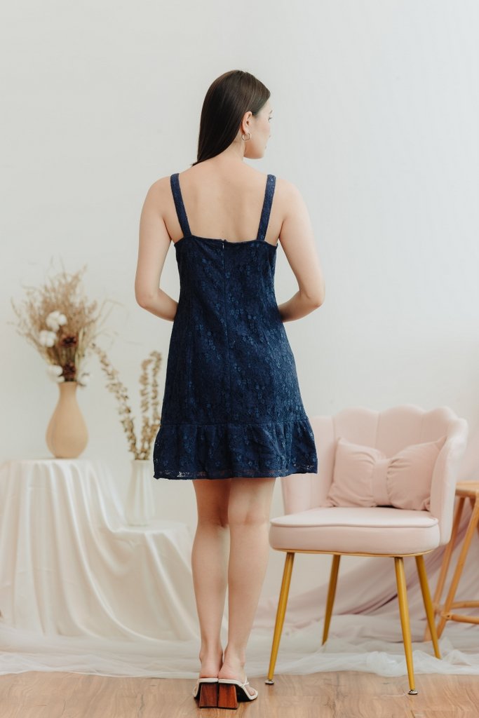 Zora Lace Dropwaist Dress in Navy (XS)