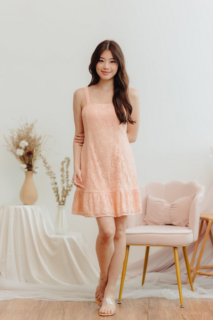 Zora Lace Dropwaist Dress in Peach