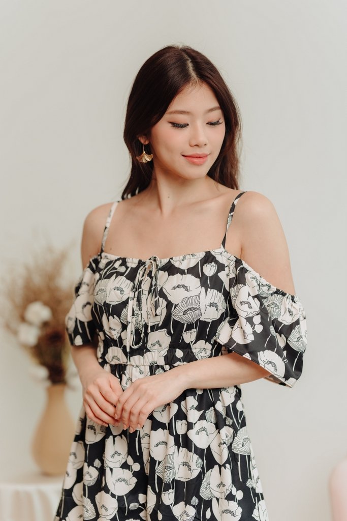 Calia Cold Shoulder Printed Romper in Black