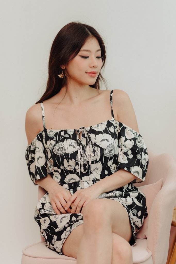Calia Cold Shoulder Printed Romper in Black
