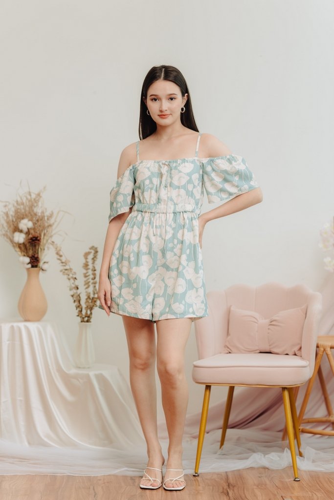 Calia Cold Shoulder Printed Romper in Mint