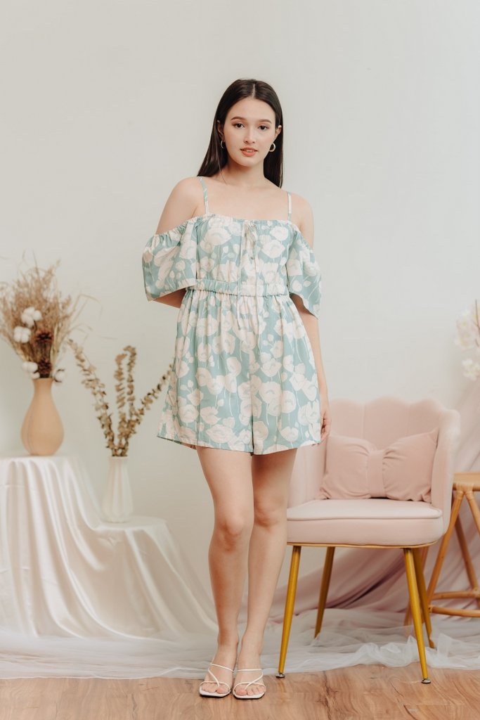 Calia Cold Shoulder Printed Romper in Mint