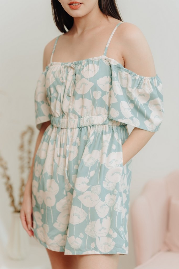Calia Cold Shoulder Printed Romper in Mint