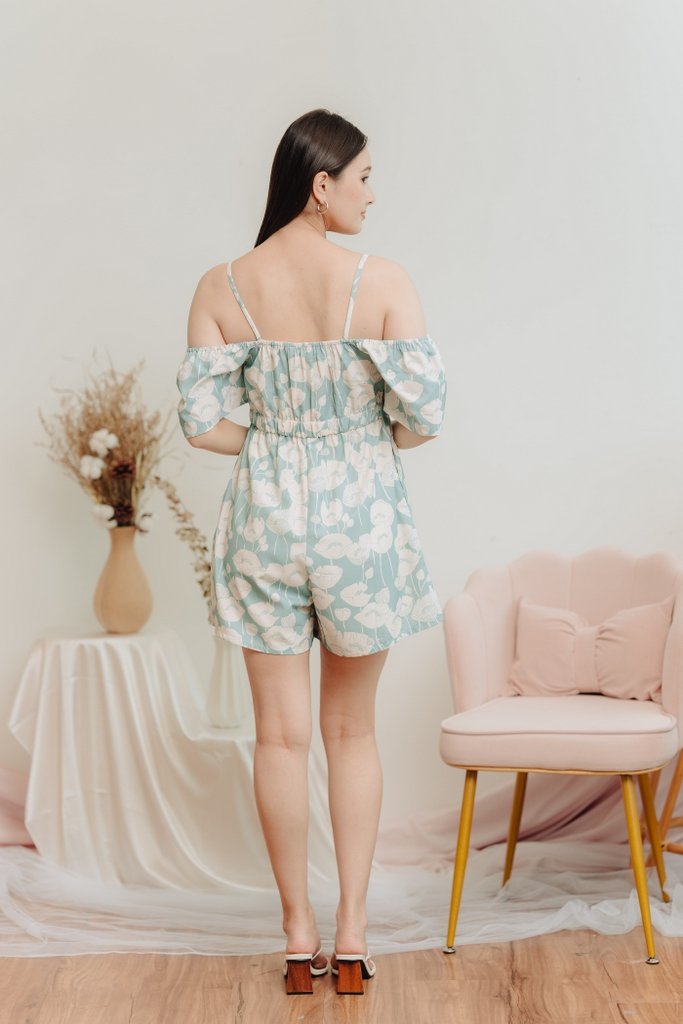 Calia Cold Shoulder Printed Romper in Mint