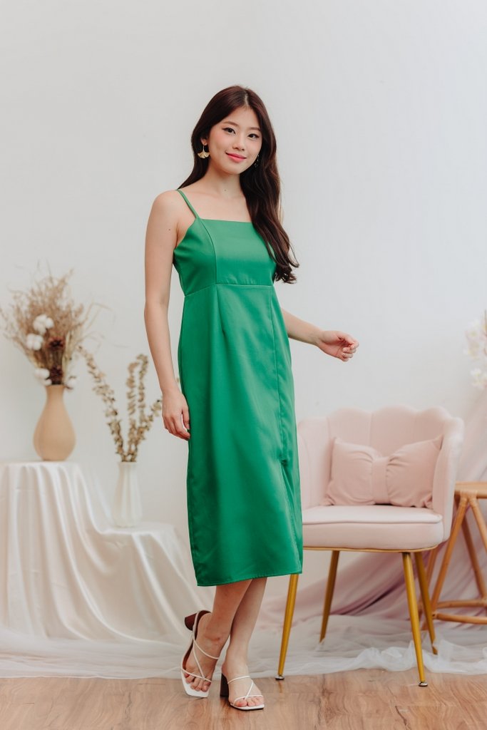 Glazier Camisole Slit Midi Dress in Kelly Green