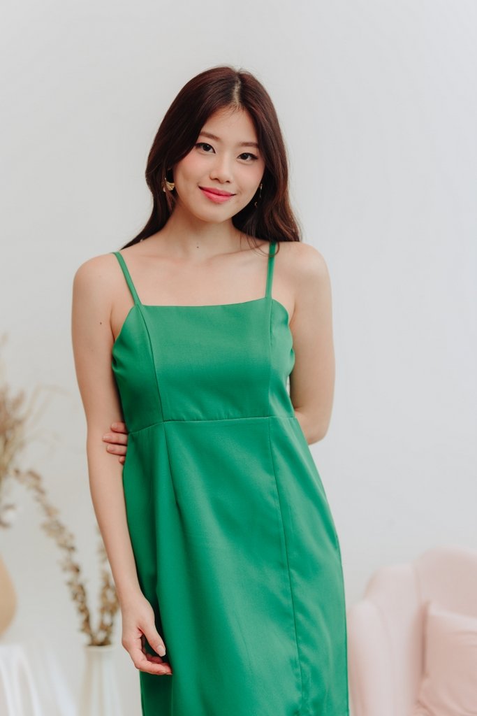 Glazier Camisole Slit Midi Dress in Kelly Green