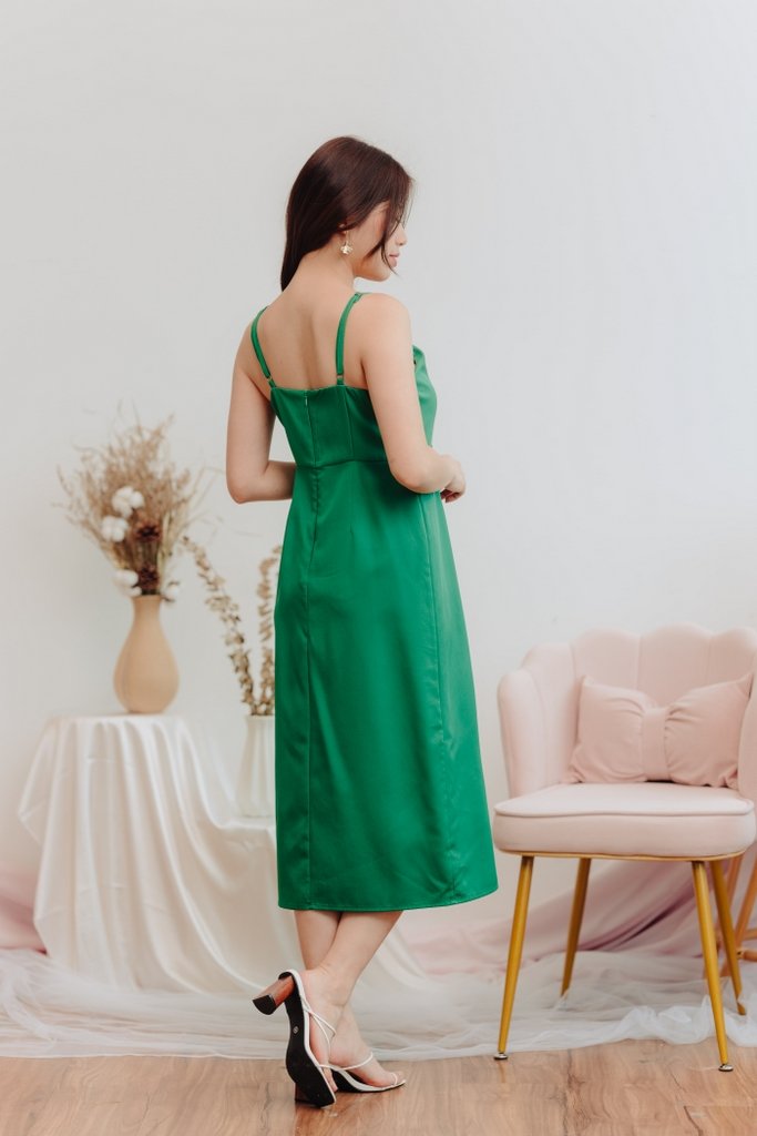 Glazier Camisole Slit Midi Dress in Kelly Green