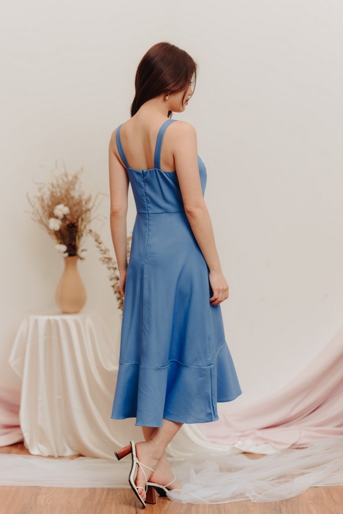 Hampton Ruffles Midi Dress in Blue (XS)