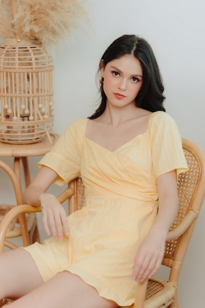 Becca Overlapping Sleeve Romper in Yellow (XS)