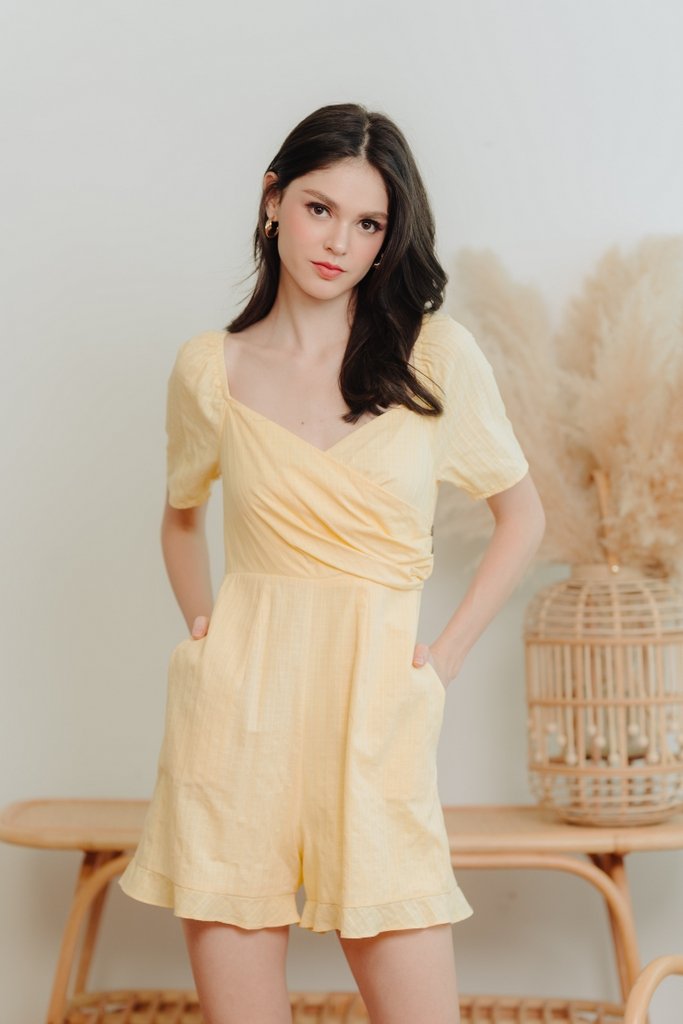 Becca Overlapping Sleeve Romper in Yellow (XS)
