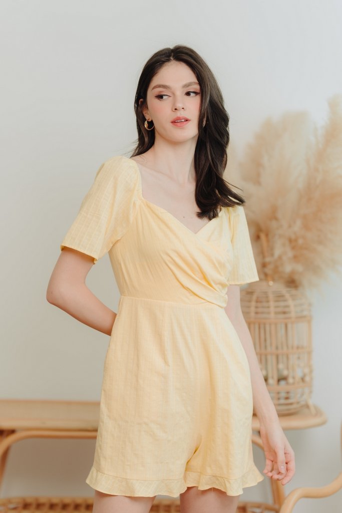 Becca Overlapping Sleeve Romper in Yellow (XS)