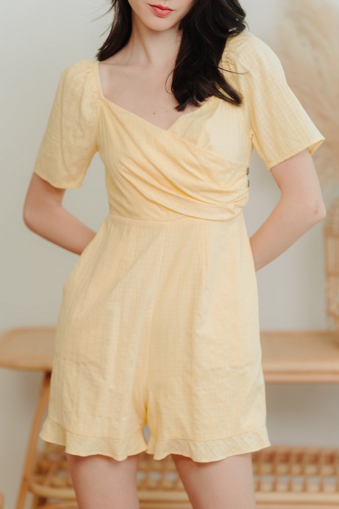 Becca Overlapping Sleeve Romper in Yellow (XS)