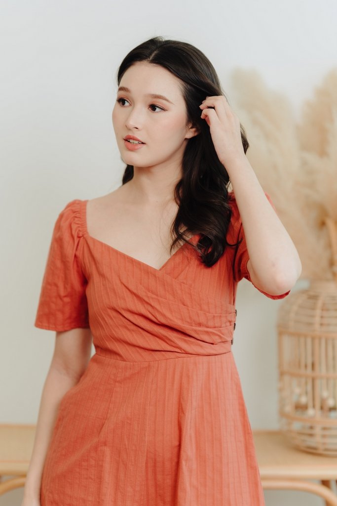 Becca Overlapping Sleeve Romper in Rust (XS)