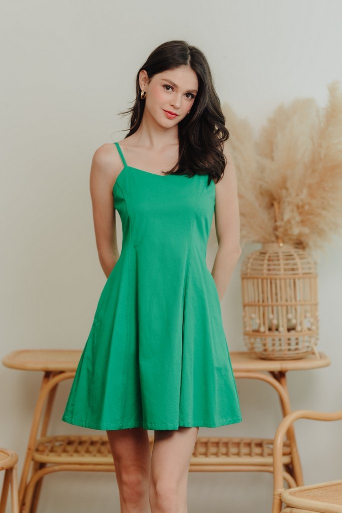 Janicia Camisole Denim Skater Dress in Kelly Green (XS)