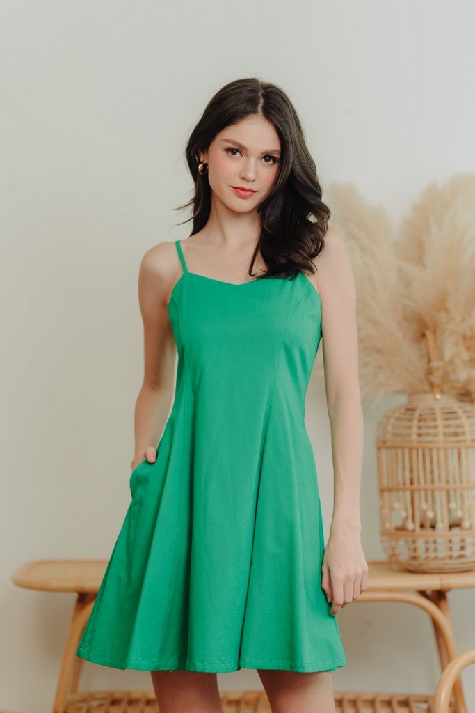 Janicia Camisole Denim Skater Dress in Kelly Green (XS)