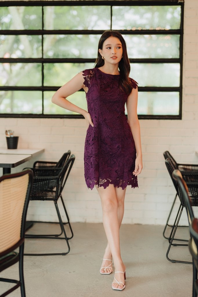 Beverly Crochet Dress in Deep Purple (XS)