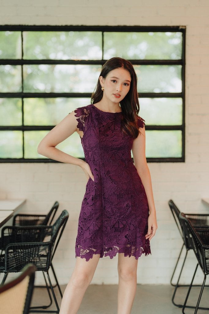 Beverly Crochet Dress in Deep Purple (XS)
