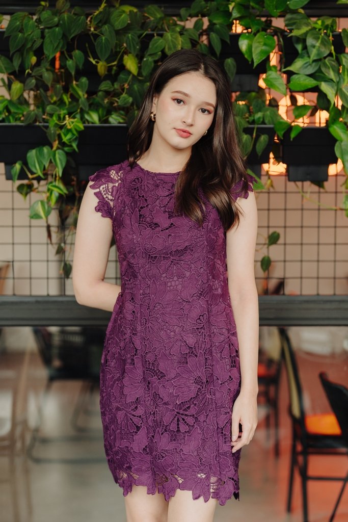 Beverly Crochet Dress in Deep Purple (XS)